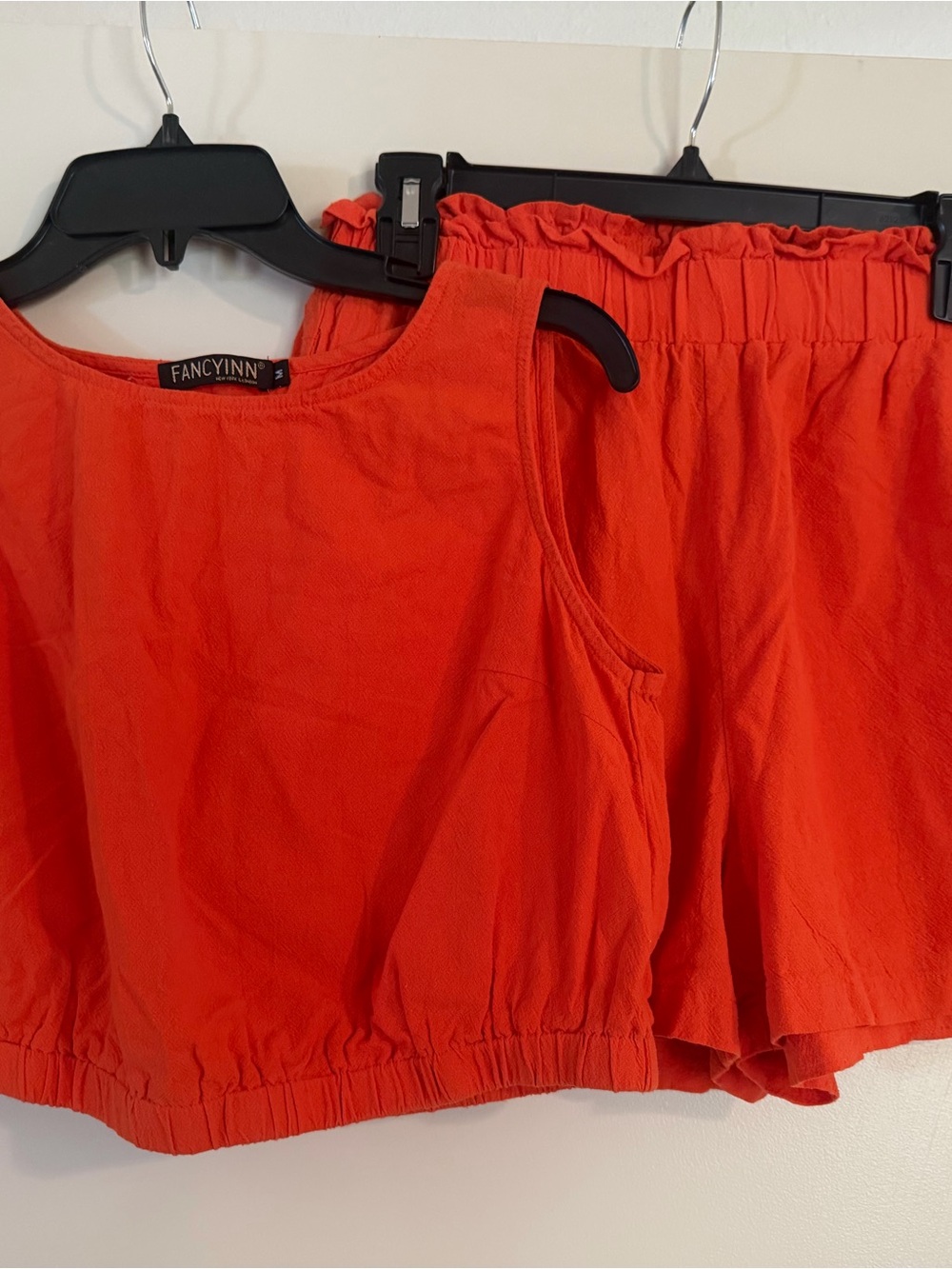 FANCYINN Red Two-Piece Crop Tank & Elastic Waist Shorts